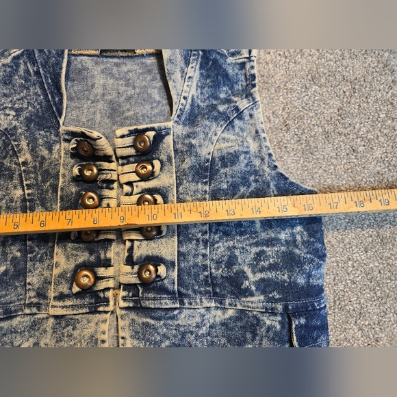 Vintage Denim Military Style Vest Silver Faux Buttons Acid Wash 80's - Picture 7 of 9